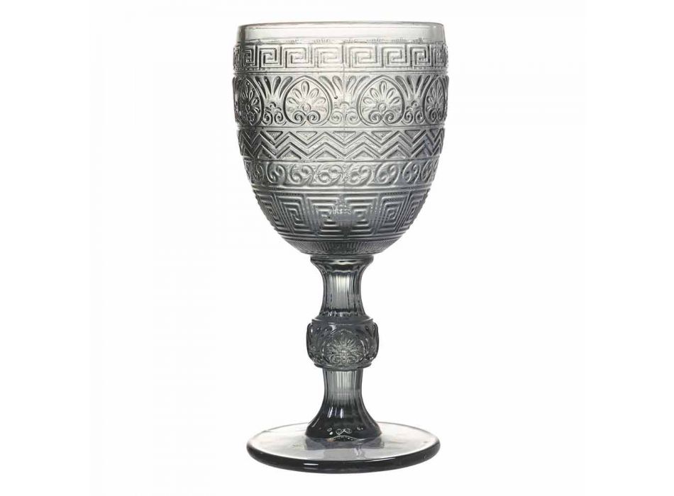 Taças de água ou vinho em vidro colorido e decorações em relevo - Folk Viadurini