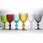 Taças de água ou vinho em vidro colorido e decorações em relevo - Folk Viadurini
