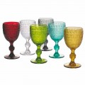 Taças de água ou vinho em vidro colorido e decorações em relevo - Folk