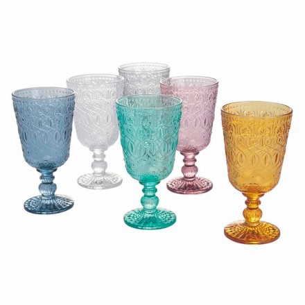 Taças de Taça Vinho ou Água em Taça com Decoração, 12 Peças - Pizzotto Viadurini