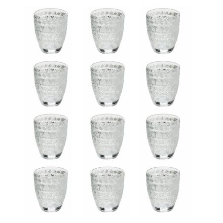 Copos de água de vidro transparente com decorações arabescas 12 unidades - Folk Viadurini