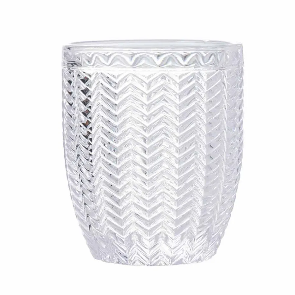 Copos de água de vidro transparente decorado, serviço moderno 12 peças - mistura Viadurini