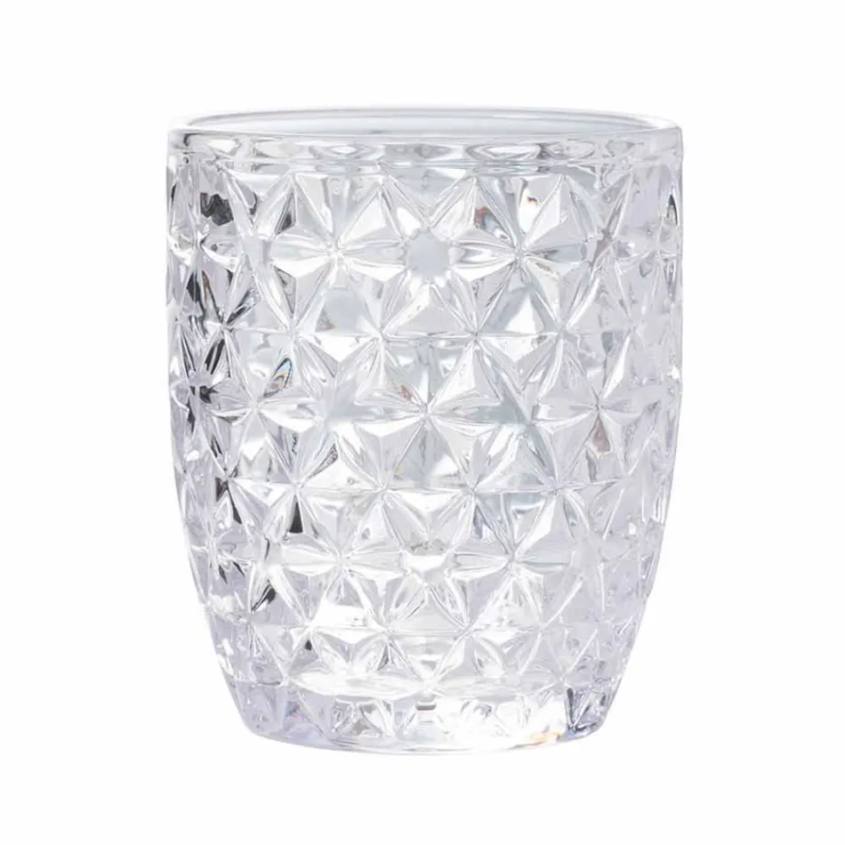 Copos de água de vidro transparente decorado, serviço moderno 12 peças - mistura Viadurini
