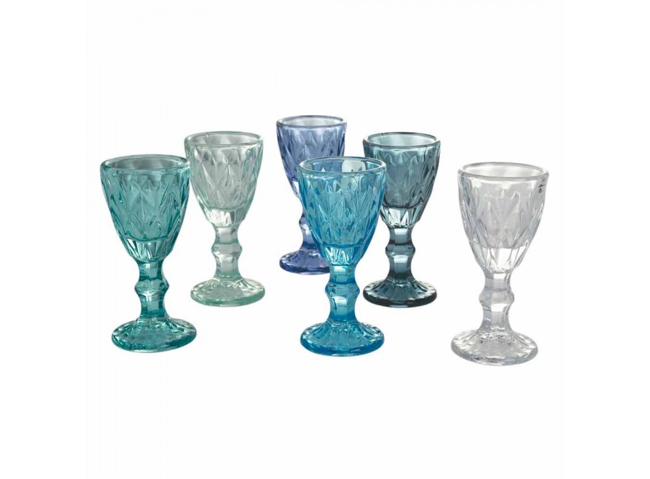 Copos de taça para licor em vidro gradiente azul ou âmbar, 12 peças - poliedro Viadurini