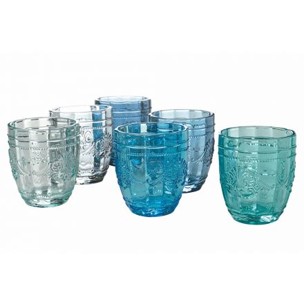 Copos de água de serviço de vidro com decoração Arabescato 12 peças - parafuso Viadurini