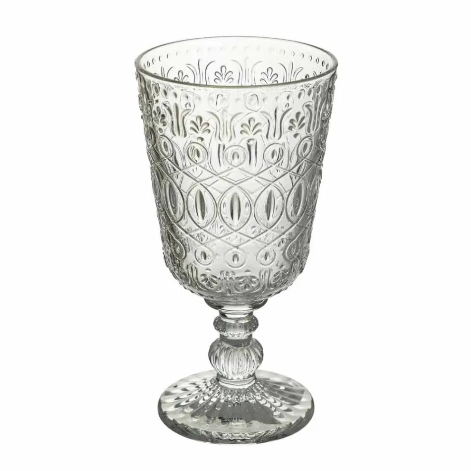 Copos de vinho de vidro transparente decorado 12 taças de design - Maroccobic Viadurini