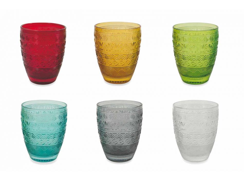 Copos de vidro coloridos modernos para servir água - Folk Viadurini