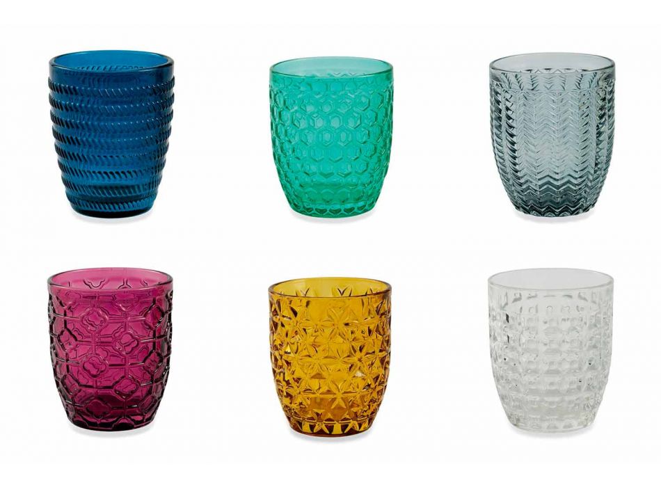 Copos decorados de vidro colorido moderno servindo água 6 peças - Mix Viadurini