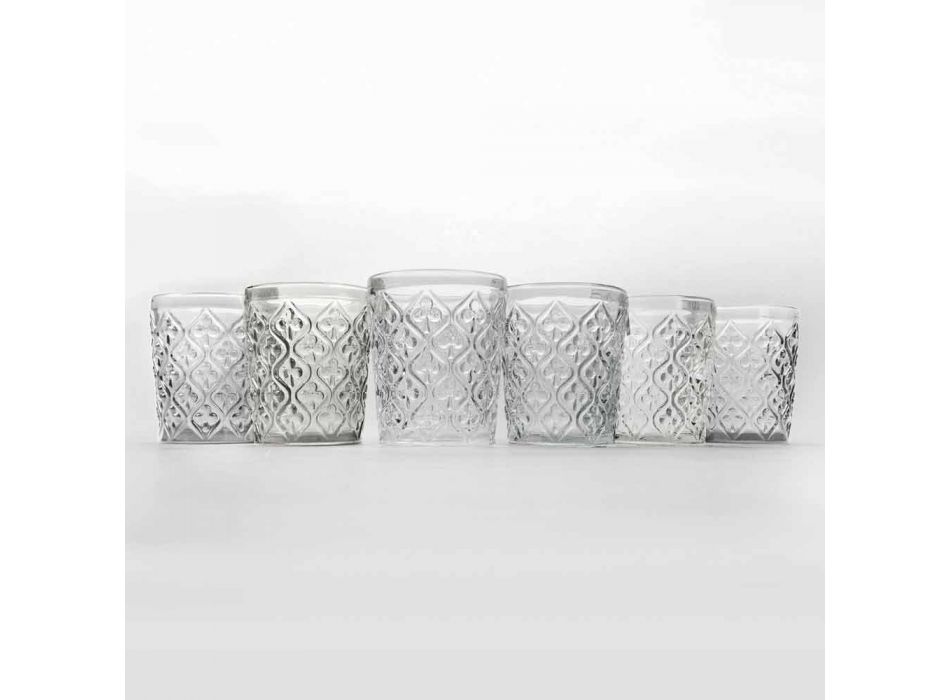 Copos de vidro transparente com decorações, serviço de água de 12 peças - Marrocos Viadurini