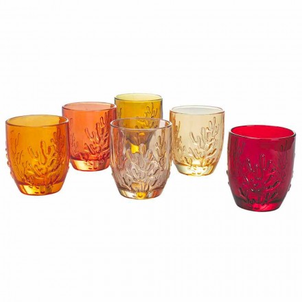 Copos de água de vidro colorido com decoração de coral, 12 peças - carmesim Viadurini
