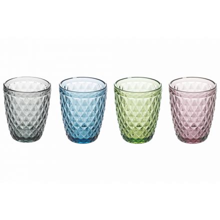 Copos para serviço de água em vidro colorido decorado 12 peças - Brillo Viadurini