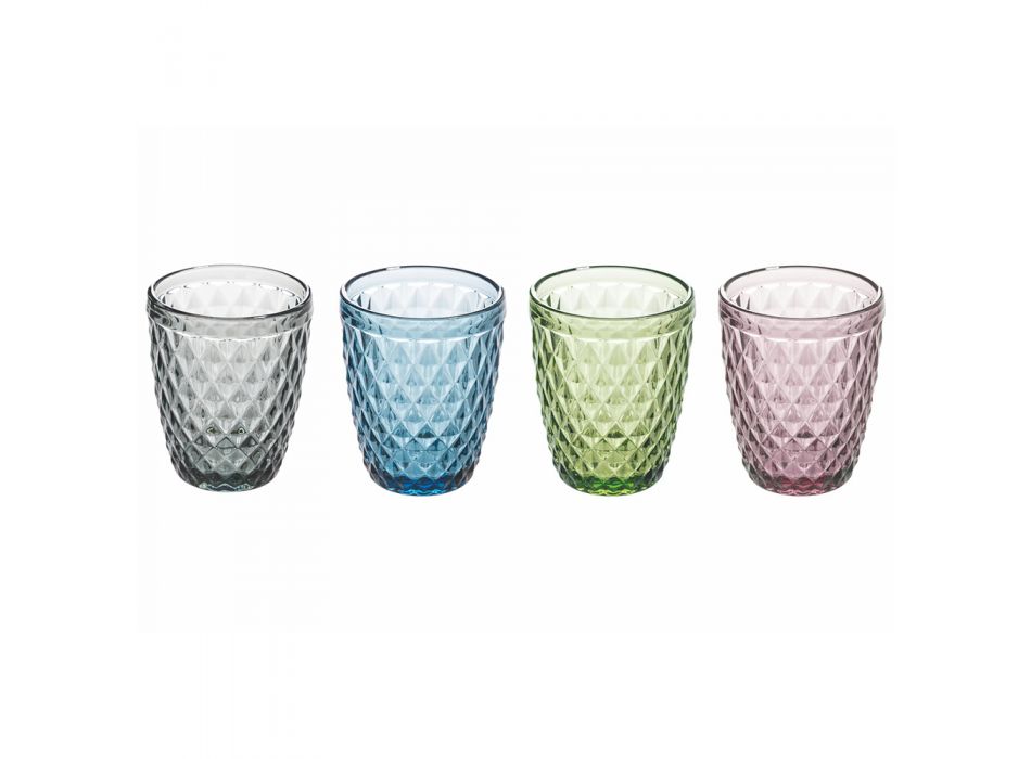 Copos para serviço de água em vidro colorido decorado 12 peças - Brillo Viadurini