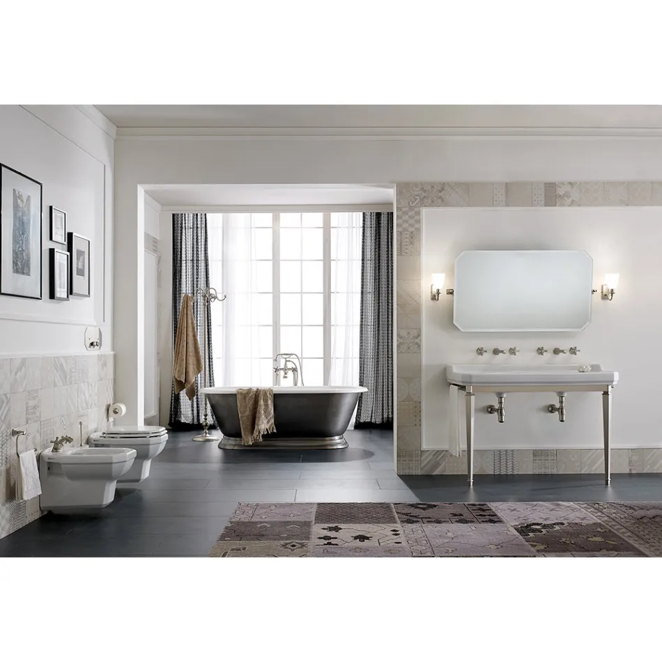 Bidê suspenso de cerâmica branca estilo clássico, fabricado na Itália - Nausica Viadurini