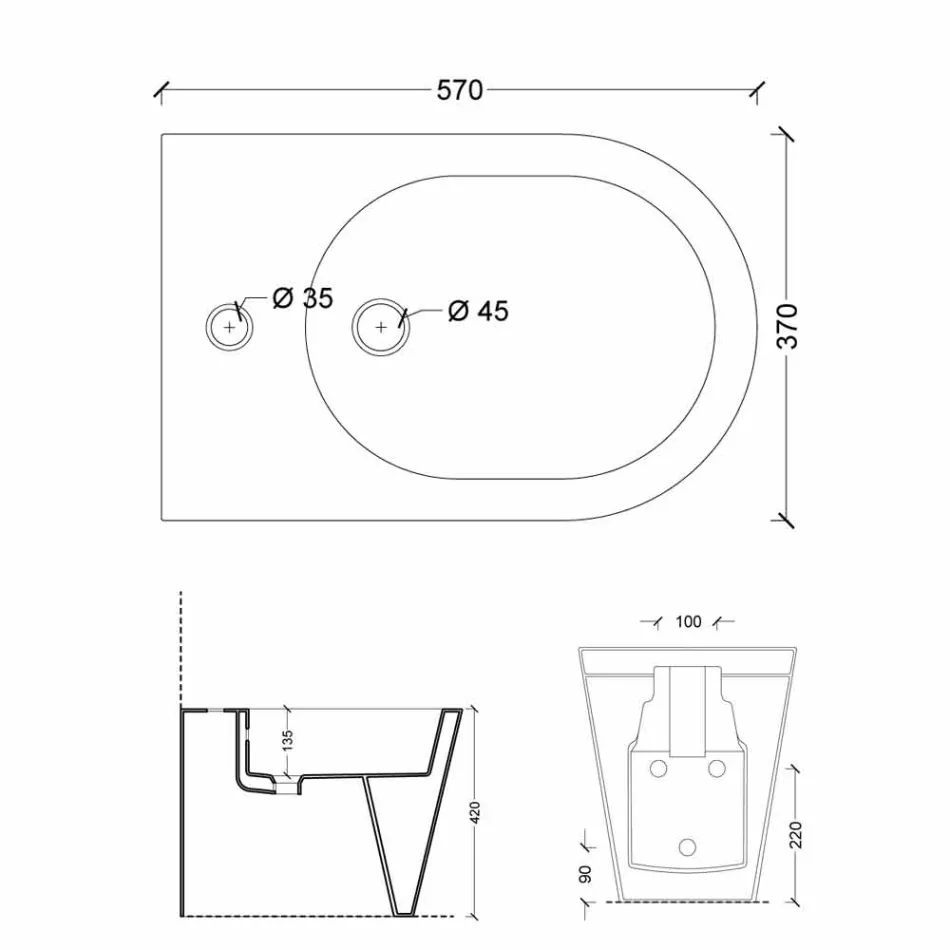 Bidê de design moderno de cerâmica 57x37cm Sol, fabricado na Itália Viadurini