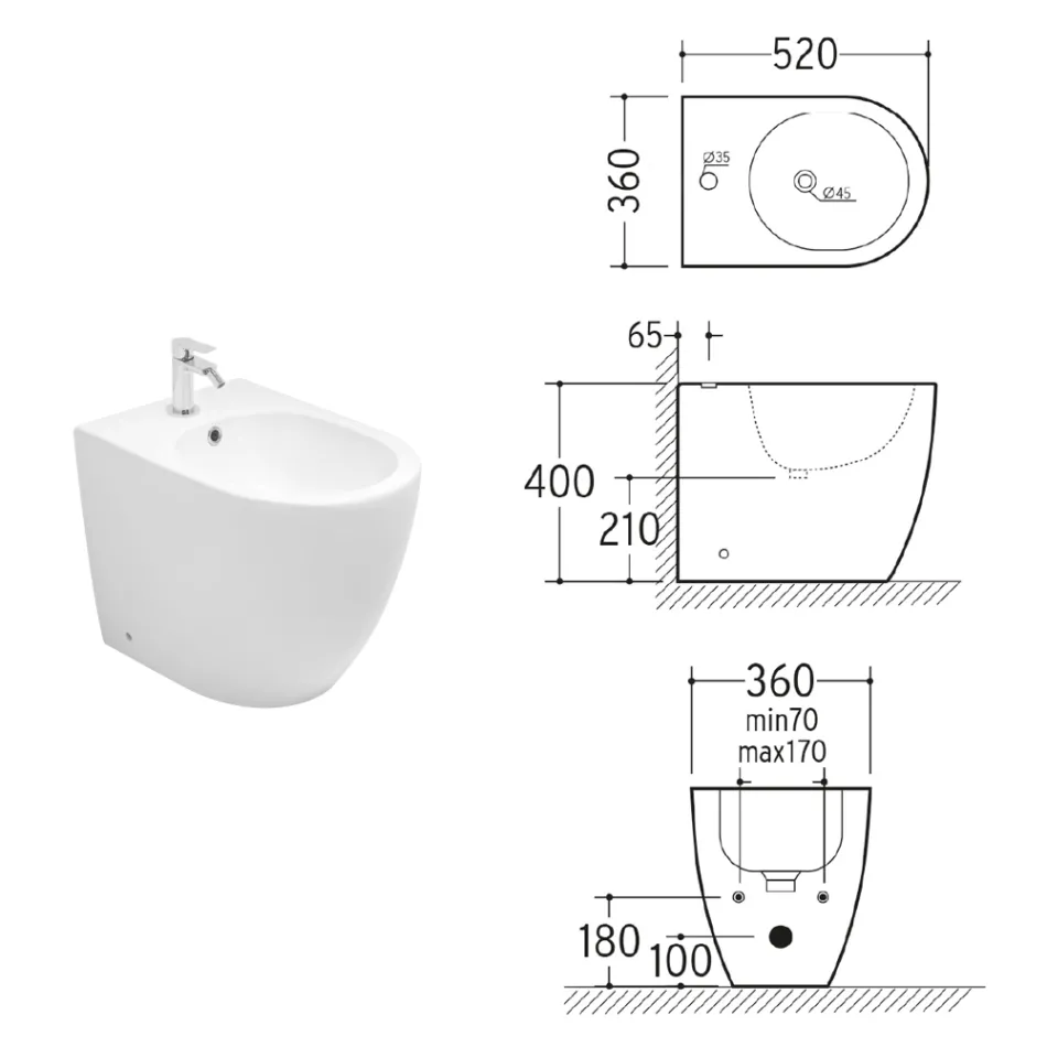 Bidê de chão Aster em cerâmica fosca, disponível em duas cores e com design moderno. Viadurini