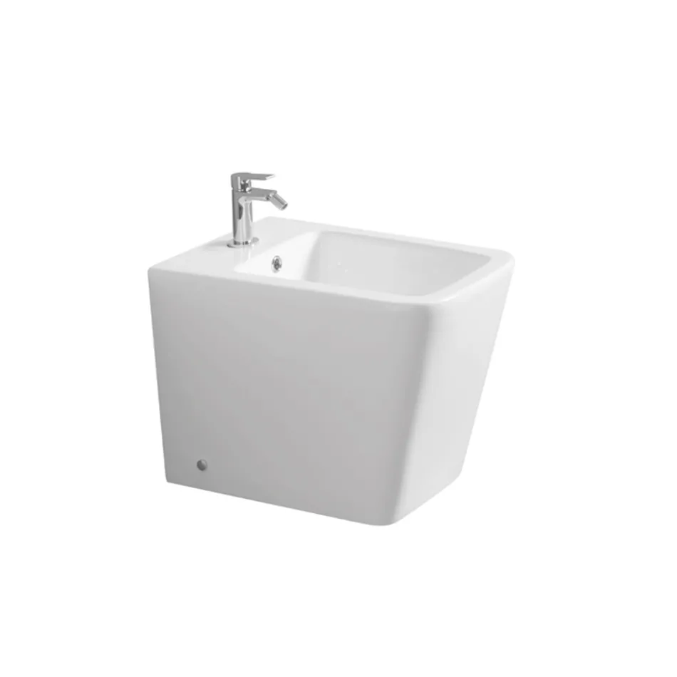 Bidê de chão com furo único em cerâmica branca com design moderno e elegante - Giunco Viadurini