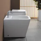 Bidê de chão com furo único em cerâmica branca com design moderno e elegante - Giunco Viadurini