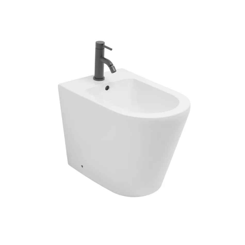 Bidê de chão Salice com furo único em cerâmica branca e design moderno e elegante. Viadurini