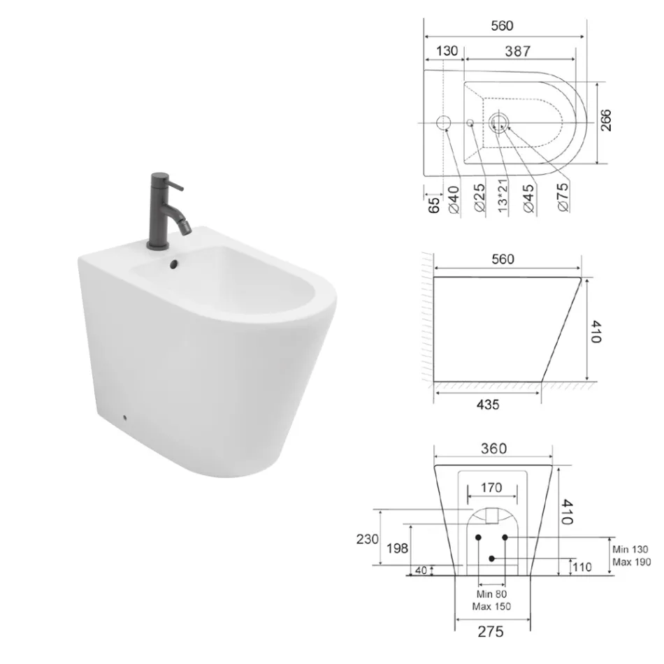 Bidê de chão Salice com furo único em cerâmica branca e design moderno e elegante. Viadurini