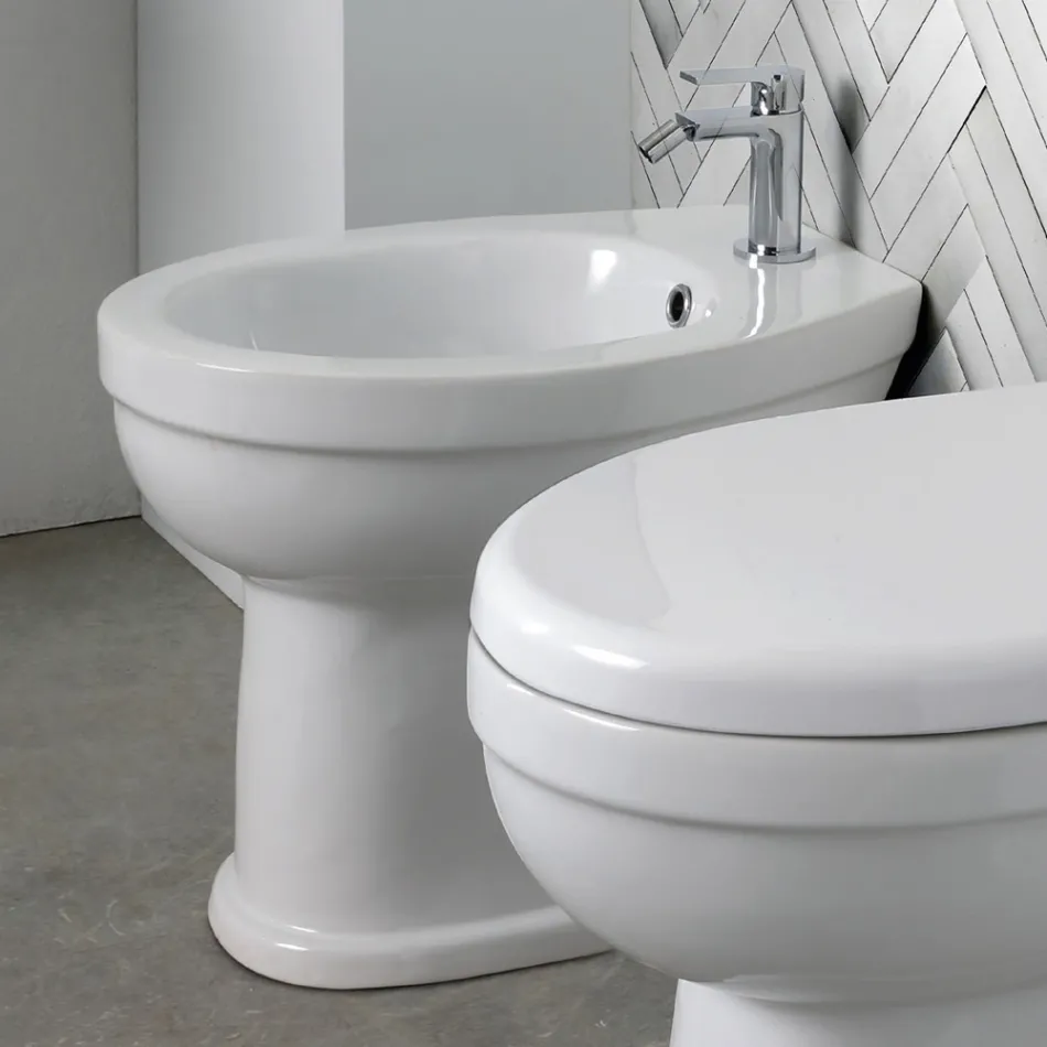 Bidê de chão com furo único em cerâmica branca com design moderno e elegante - Sílica Viadurini