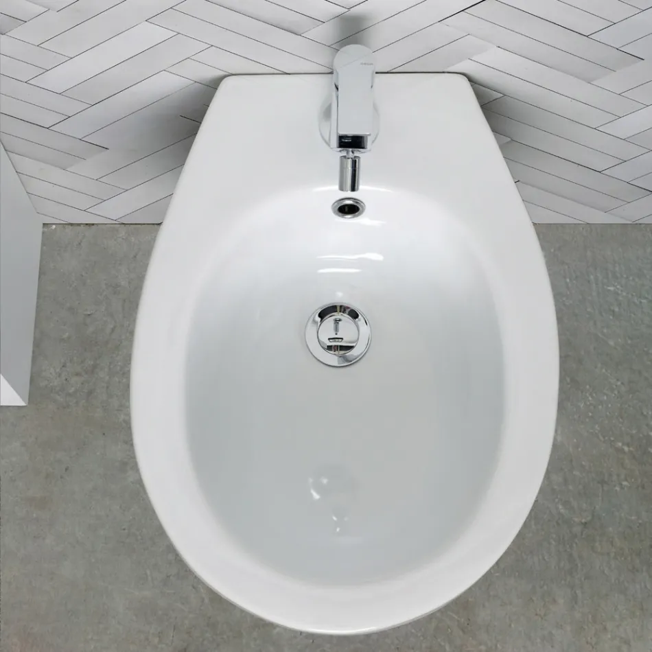 Bidê de chão com furo único em cerâmica branca com design moderno e elegante - Sílica Viadurini