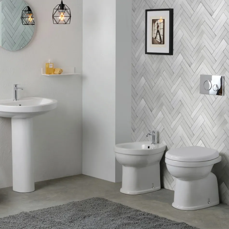 Bidê de chão com furo único em cerâmica branca com design moderno e elegante - Sílica Viadurini