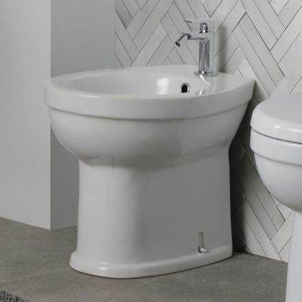 Bidê de chão com furo único em cerâmica branca com design moderno e elegante - Sílica Viadurini