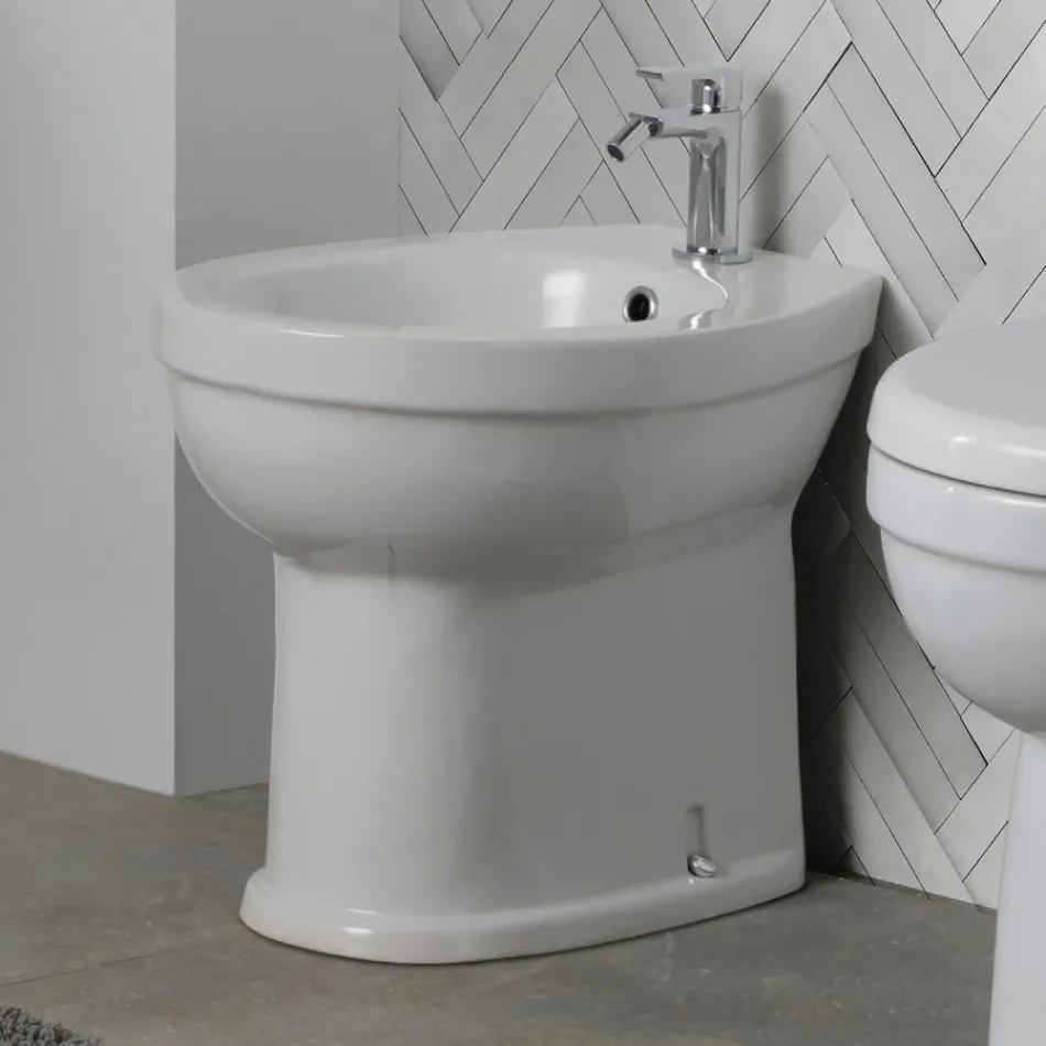 Bidê de chão com furo único em cerâmica branca com design moderno e elegante - Sílica Viadurini