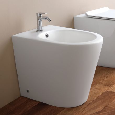Bidê de chão com furo único em cerâmica branca com design moderno - Ginepro Viadurini