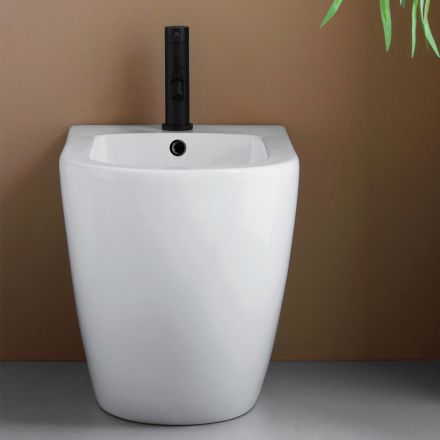 Bidê de chão com um único orifício, em cerâmica branca resistente e com design moderno - Olmo Viadurini