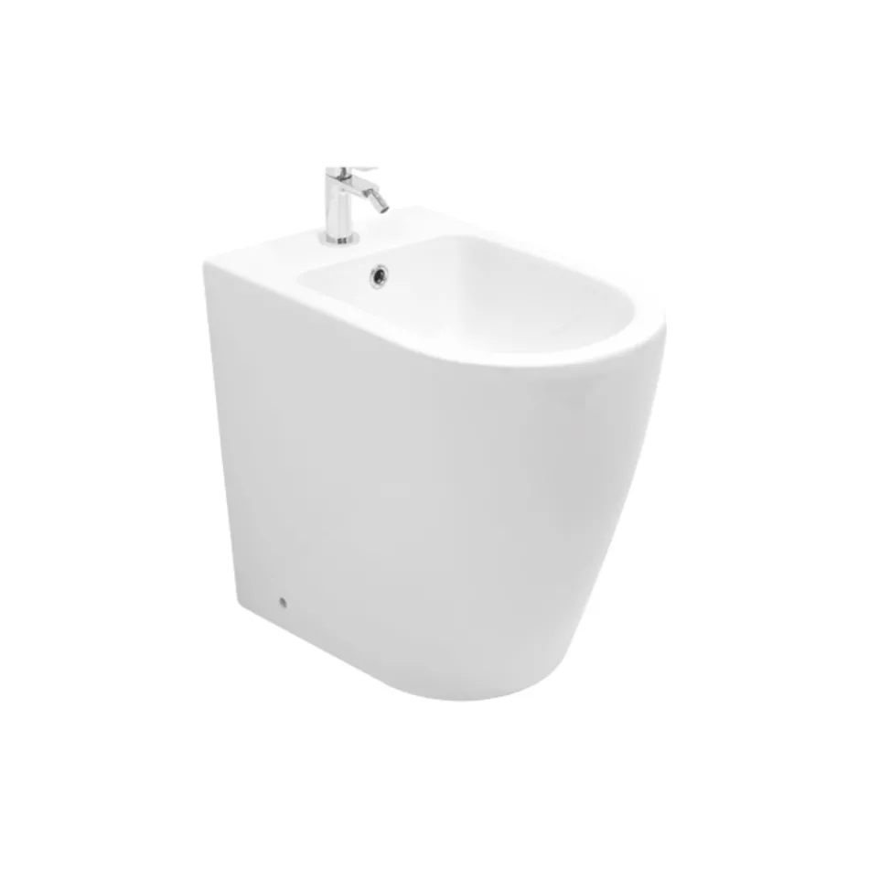 Bidê monocomando com ralo deslocado em cerâmica com design moderno - Oleandro  Viadurini