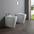 Bidê monocomando com ralo deslocado em cerâmica com design moderno - Oleandro  Viadurini