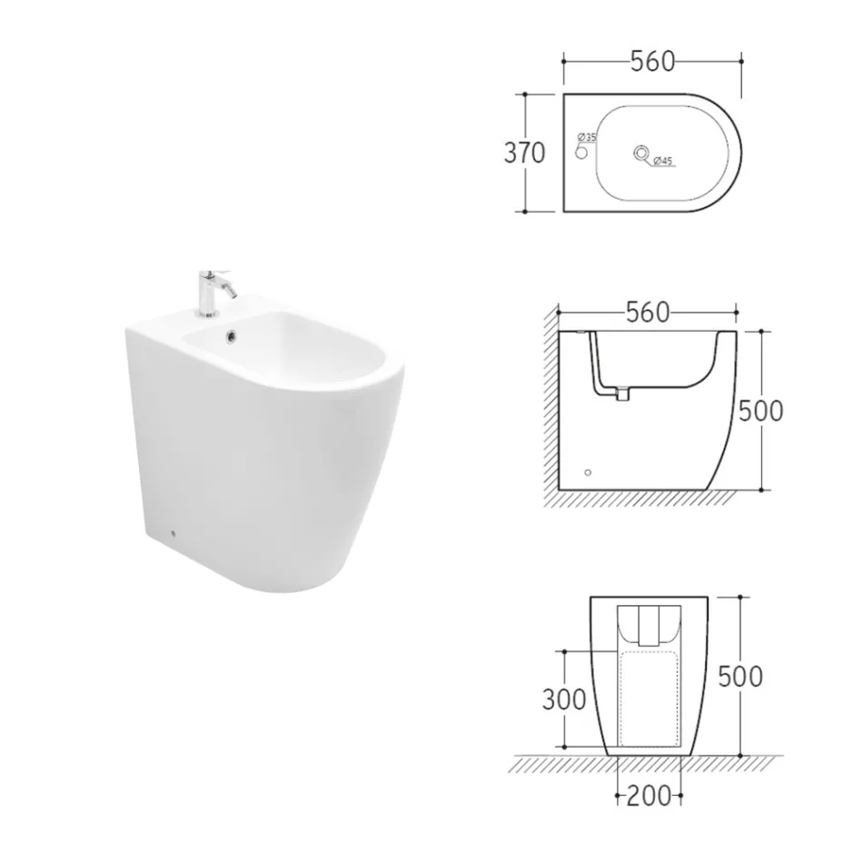 Bidê monocomando com ralo deslocado em cerâmica com design moderno - Oleandro  Viadurini