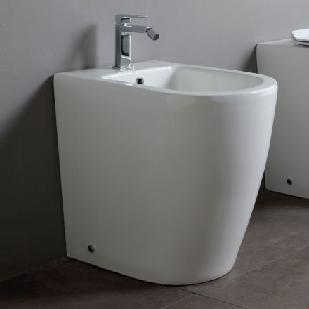 Bidê monocomando com ralo deslocado em cerâmica com design moderno - Oleandro  Viadurini