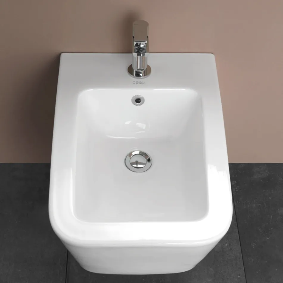 Bidê de parede com furo único em cerâmica branca com design moderno e elegante - Giunco Viadurini