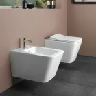 Bidê de parede com furo único em cerâmica branca com design moderno e elegante - Giunco Viadurini