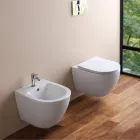 Bidê de parede com furo único em cerâmica branca com design moderno - Ginepro Viadurini