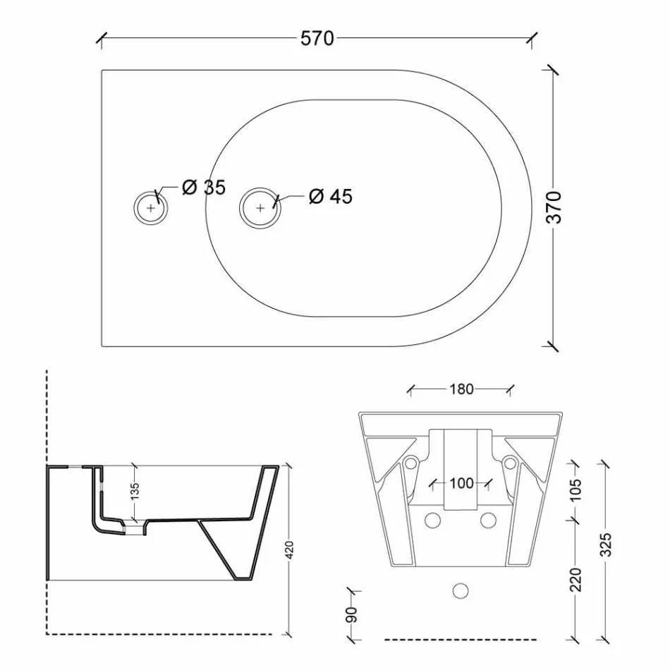 Bidé suspenso de cerâmica design Sun Round 57x37cm, fabricado em Itália Viadurini