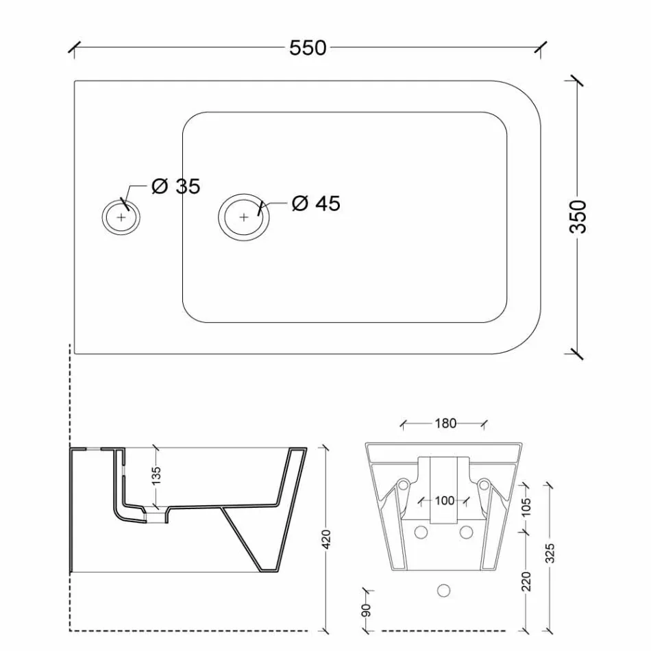 Design suspenso bidé de cerâmica Sun Square 55x35cm, fabricado em Itália Viadurini