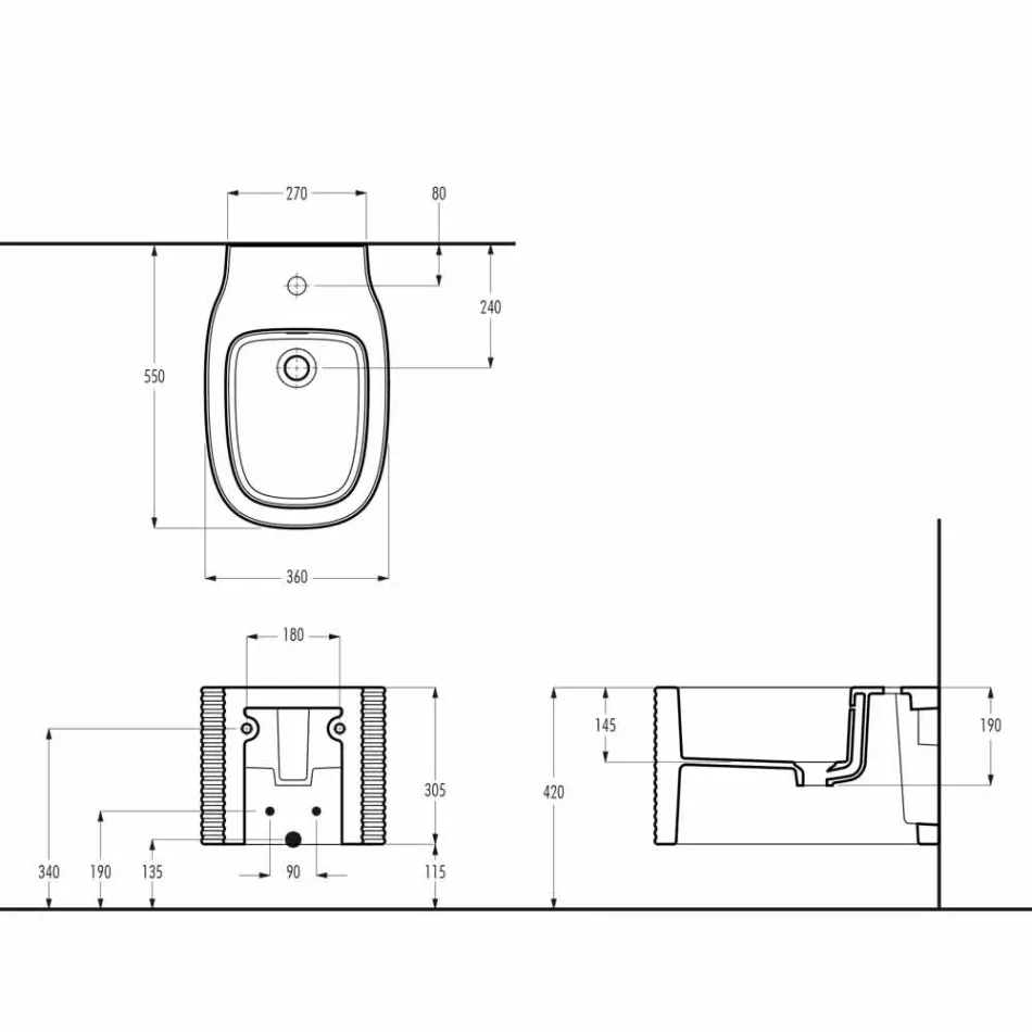 Bidê de cerâmica suspenso de design moderno produzido na Itália, Hamlet Viadurini