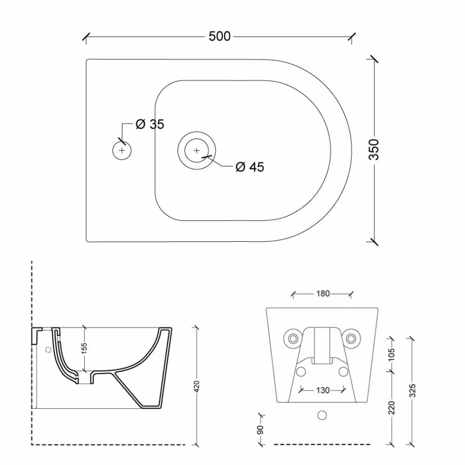 Shine Square parede de cerâmica moderna pendurada bidé 50x35cm, feita na Itália Viadurini