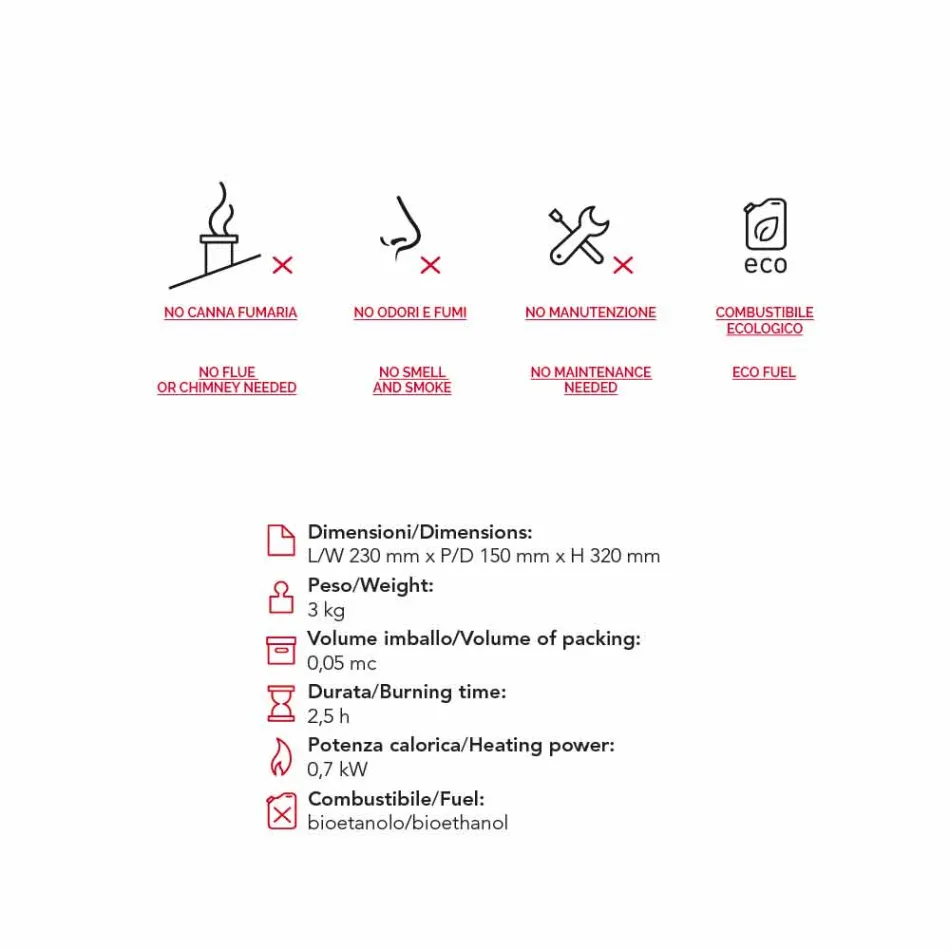 Bancada Biocamino com bioetanol cerâmico e aço Curtis Viadurini