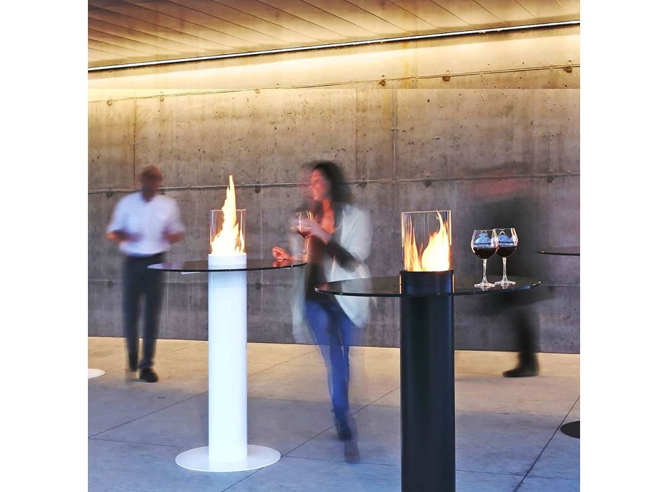 Mesa ao ar livre com queimador de bioetanol e tampo de vidro Dean-Table Viadurini