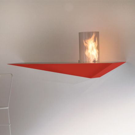 Biofireplace de Parede com Design Moderno em Aço Pintado e Vidro - Malcolm Viadurini