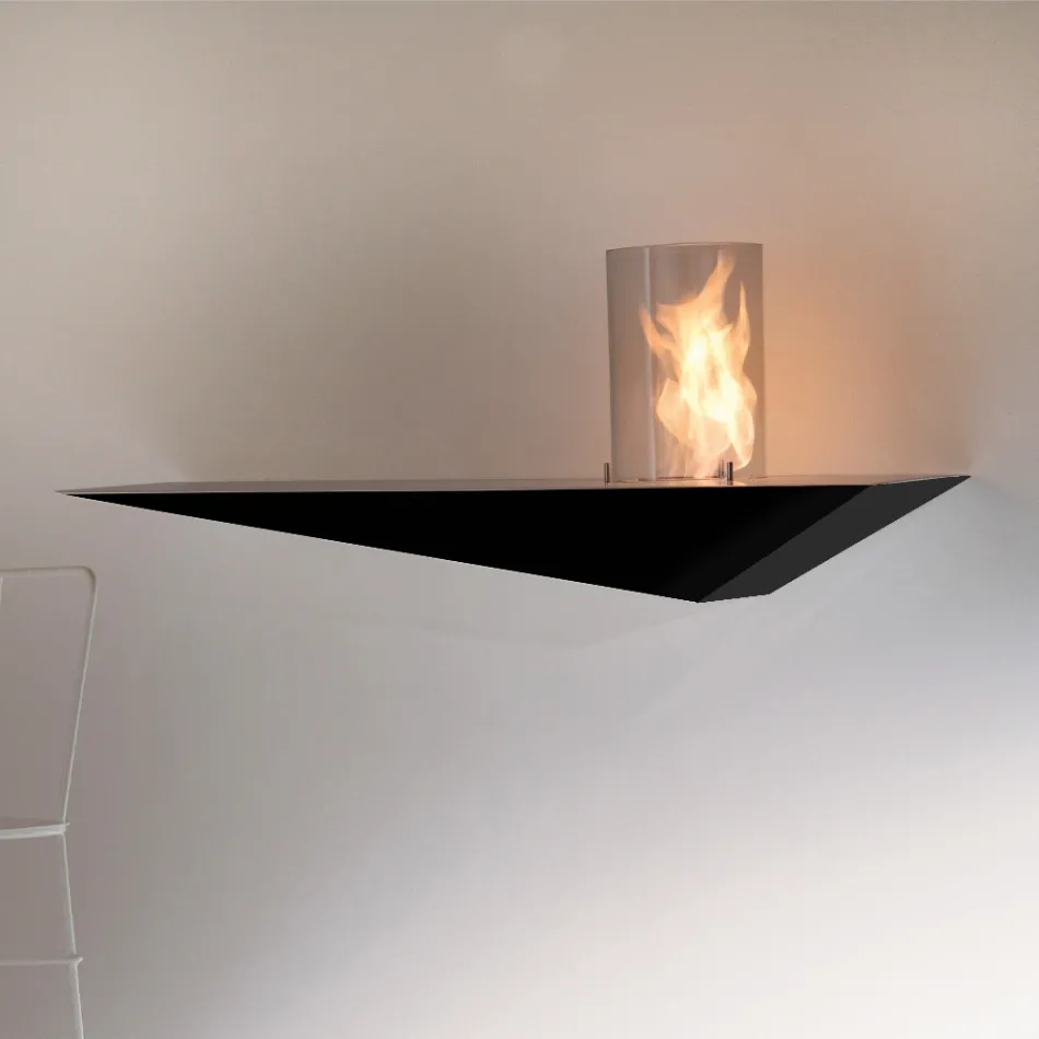 Biofireplace de Parede com Design Moderno em Aço Pintado e Vidro - Malcolm Viadurini