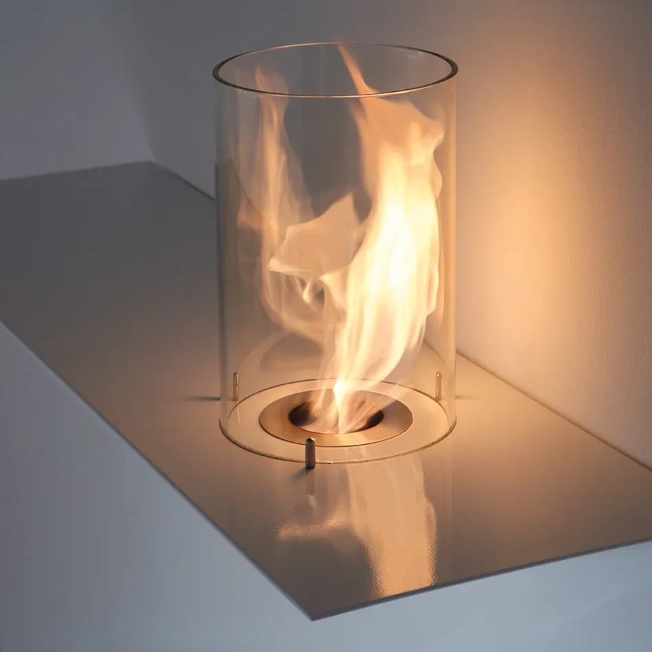 Biofireplace de Parede com Design Moderno em Aço Pintado e Vidro - Malcolm Viadurini