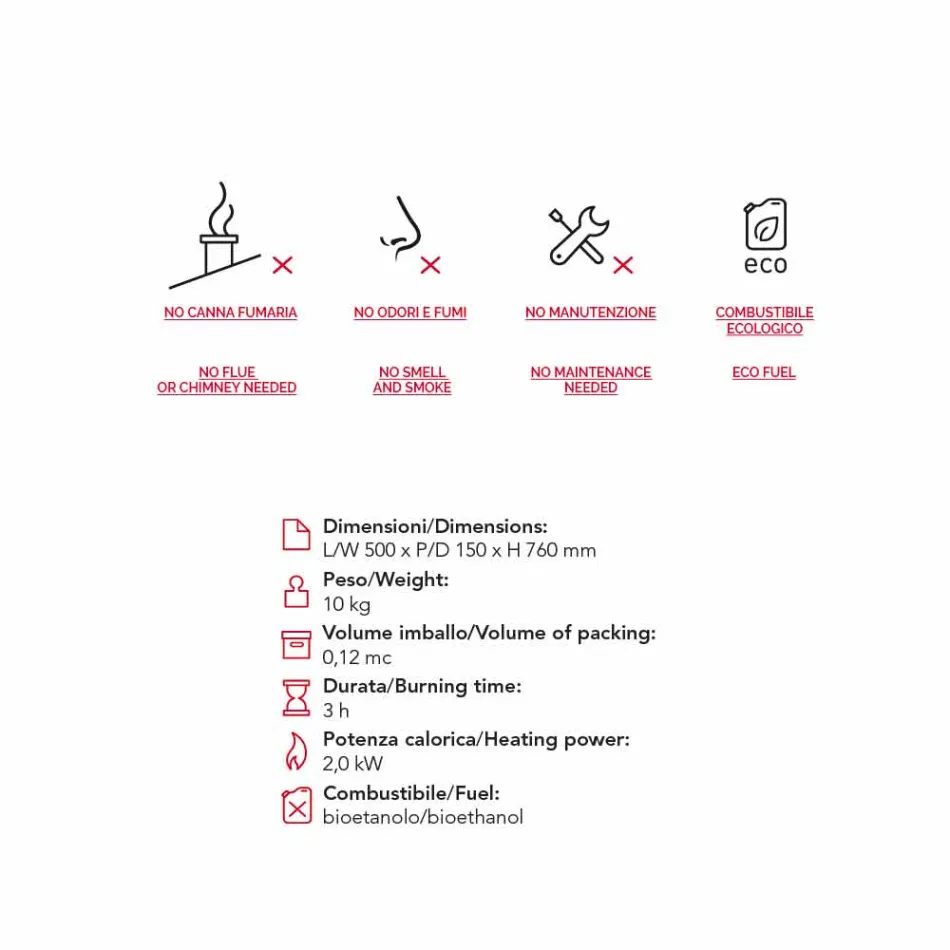 Biocamino Modern Wall bioetanol para Joseph chama de forma Viadurini