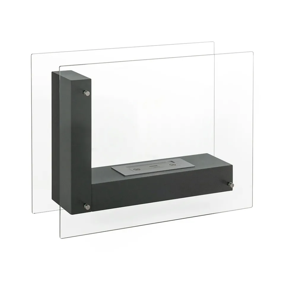 Biolareira de piso com estrutura dupla face em vidro e metal preto - Squillo Viadurini