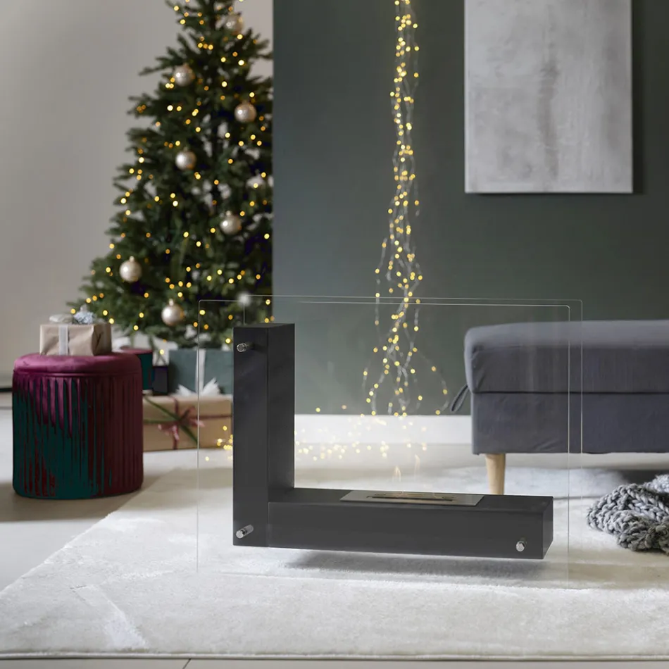 Biolareira de piso com estrutura dupla face em vidro e metal preto - Squillo Viadurini