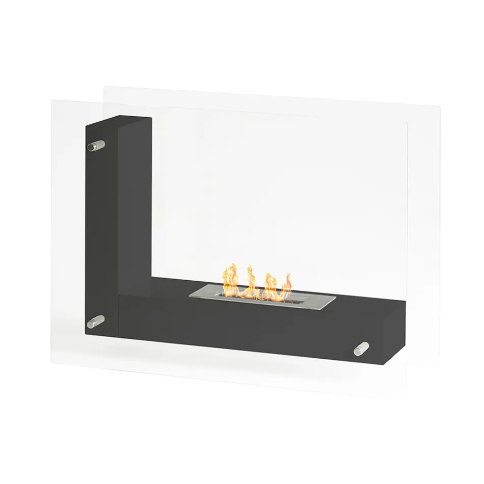 Biolareira de piso com estrutura dupla face em vidro e metal preto - Squillo Viadurini